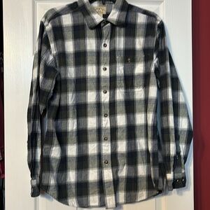 Blue mountain blue green white plaid button down flannel shirt size medium